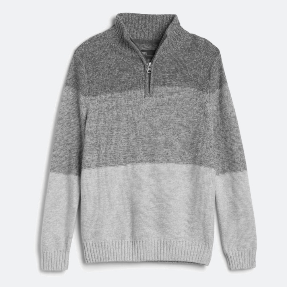 COMMERCE Darrell Long Sleeve Sz 16 Pullover 1/4 Zip Sweater Ombré Shades of Gray